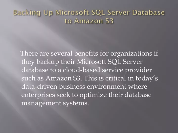 backing up microsoft sql server database to amazon s3