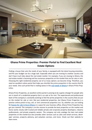 Ghana Prime Properties: Premier Portal to Find Excellent Real Estate Options