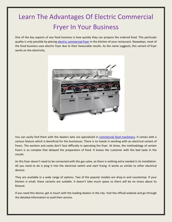 learn the advantages of electric commercial fryer