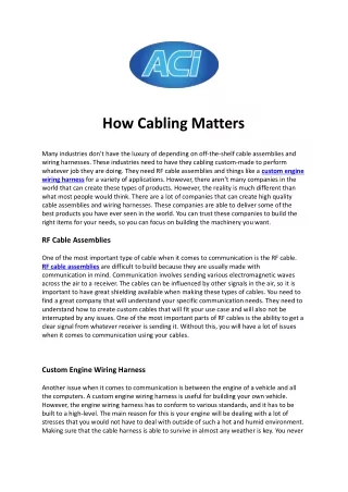 how cabling matters