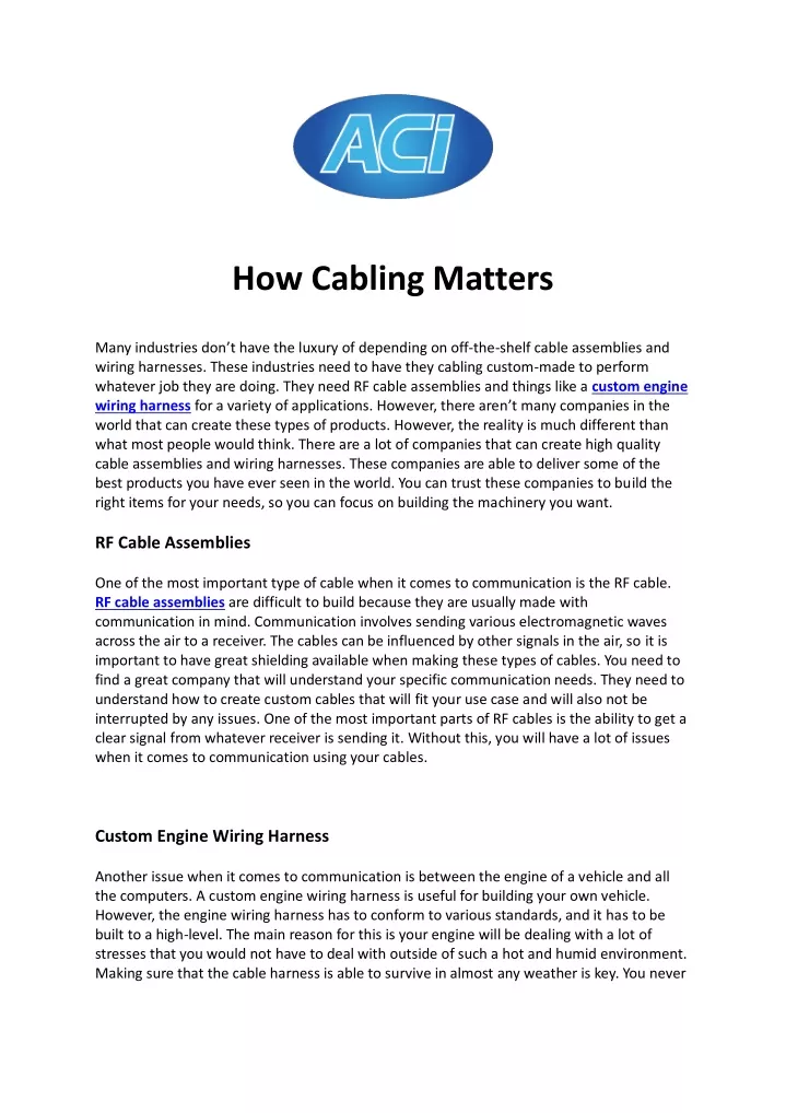 how cabling matters