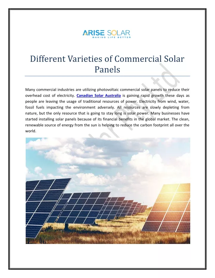 different varieties of commercial solar panels