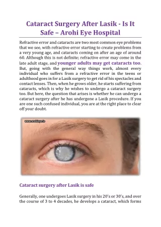 Cataract Surgery After Lasik – Is It Safe? - Arohi Eye Hospital