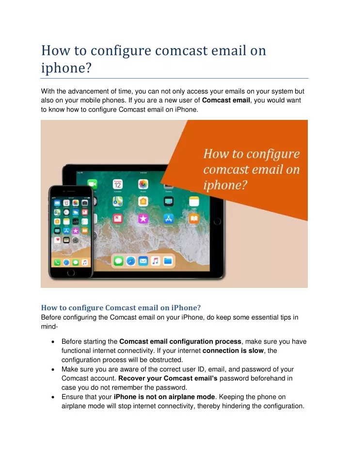 how to configure comcast email on iphone