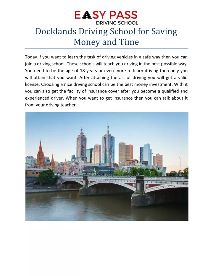 docklands driving school for saving money and time