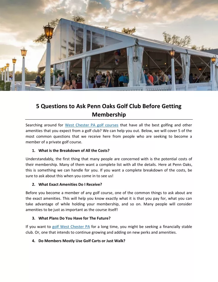 5 questions to ask penn oaks golf club before