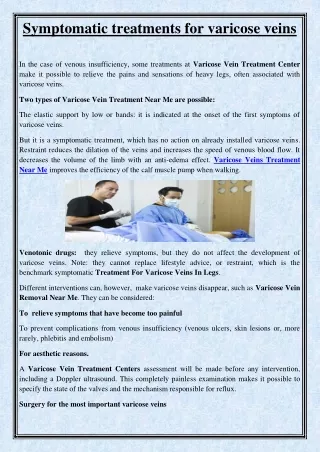 symptomatic treatments for varicose veins