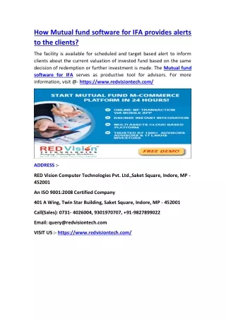 how mutual fund software for ifa provides alerts