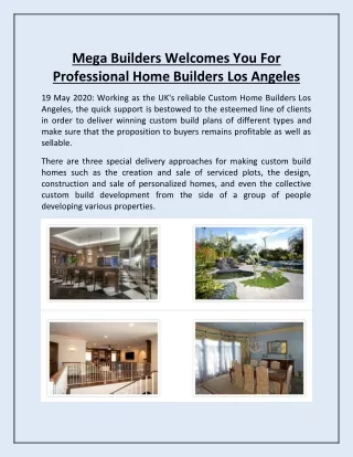 Mega Builders Welcomes You For Professional Home Builders Los Angeles