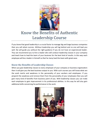 Know the Benefits of Authentic Leadership Course