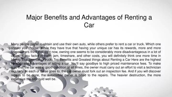 major benefits and advantages of renting a car