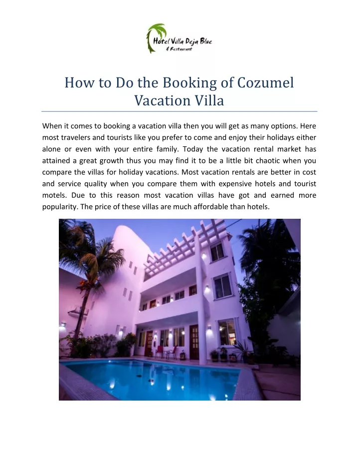 how to do the booking of cozumel vacation villa