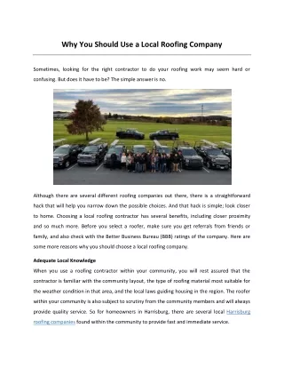 Why You Should Use a Local Roofing Company