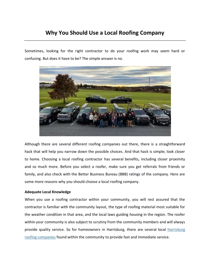 why you should use a local roofing company