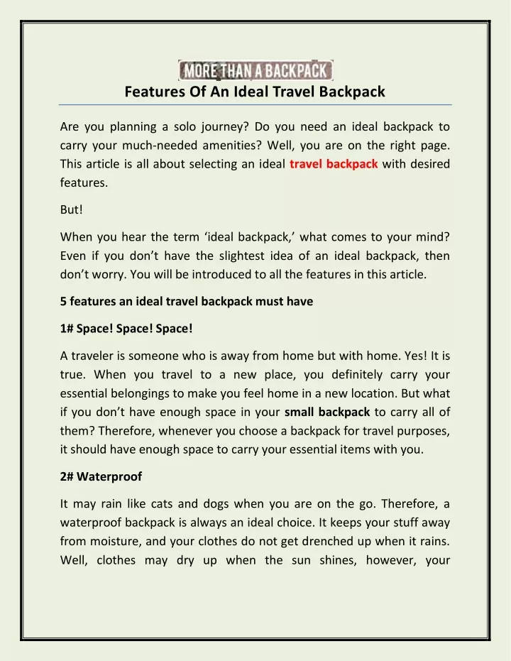 features of an ideal travel backpack