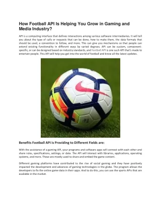How Football API Is Helping You Grow in Gaming and Media Industry?