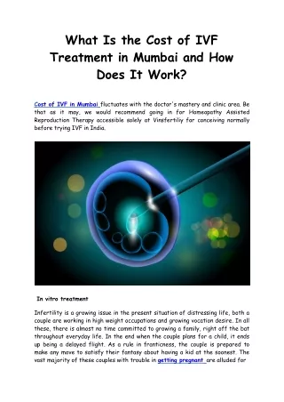 what is the cost of ivf treatment in mumbai and how does it work