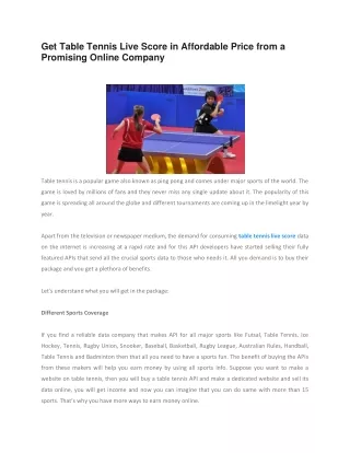 Get Table Tennis Live Score in Affordable Price from a Promising Online Company