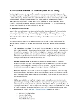 why elss mutual funds are the best option