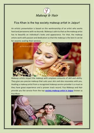 Fiza Khan is the top society makeup artist in Jaipur!