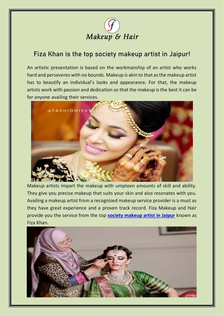fiza khan is the top society makeup artist