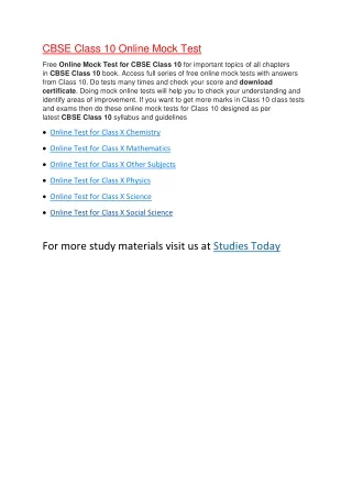 cbse class 10 online mock test