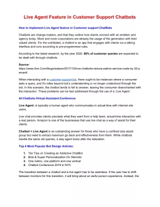 How to implement Live Agent feature in Customer support ChatBots by Smartbots