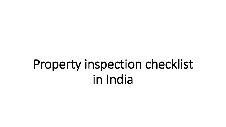 property inspection checklist in india