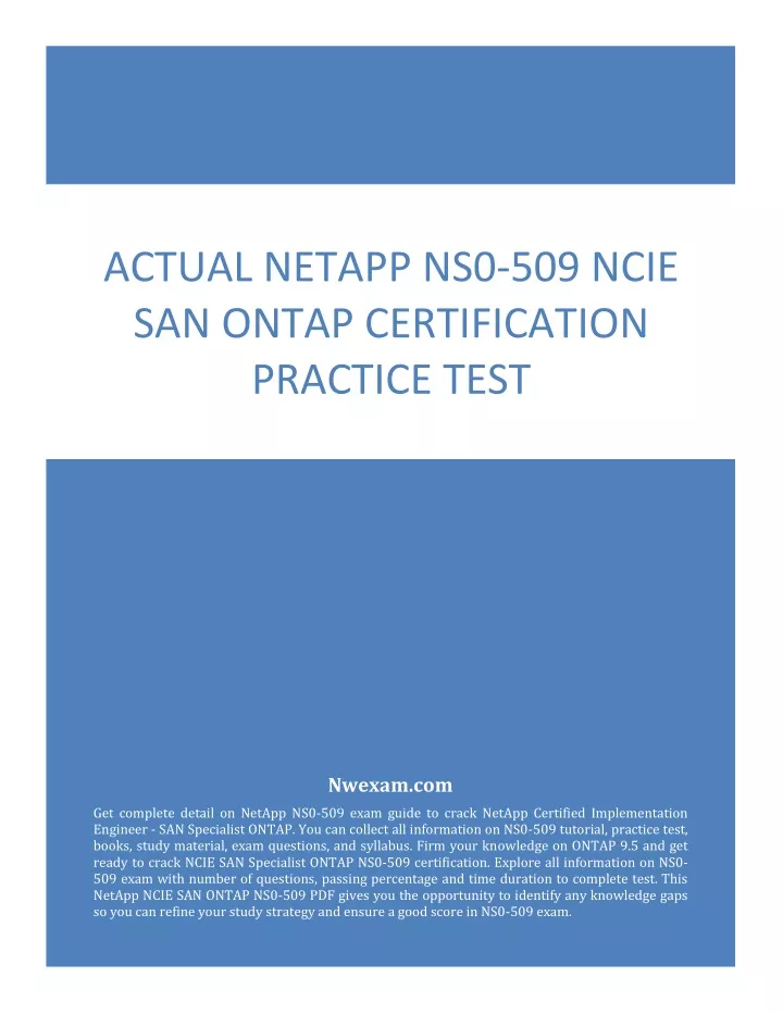 actual netapp ns0 509 ncie san ontap