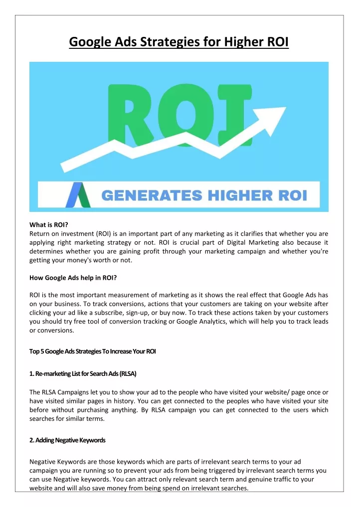 google ads strategies for higher roi