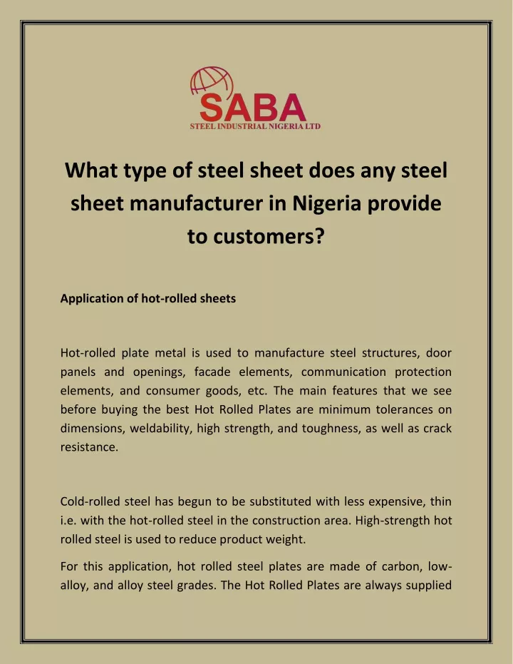 what type of steel sheet does any steel sheet