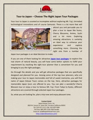 Tour to Japan – Choose The Right Japan Tour Packages