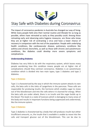 Stay Safe with Diabetes during Coronavirus