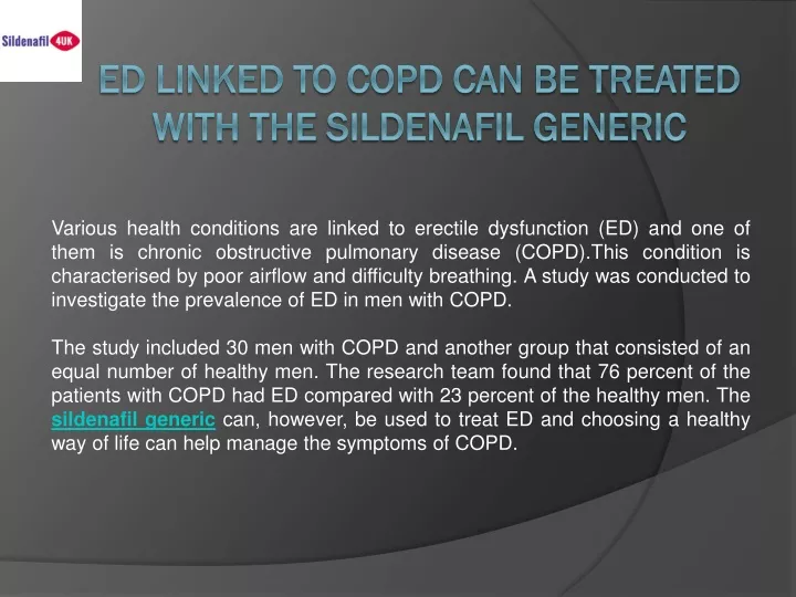ed linked to copd can be treated with the sildenafil generic