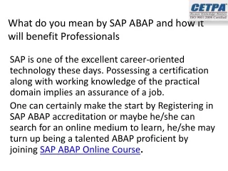 What do you mean by SAP ABAP and how it will benefit Professionals