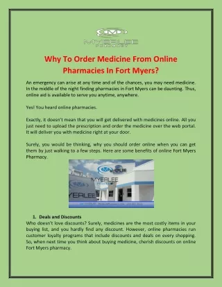 why to order medicine from online pharmacies
