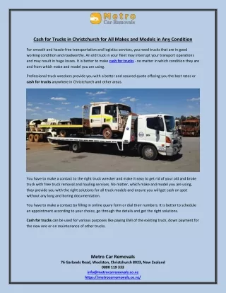 Cash for Trucks in Christchurch for All Makes and Models in Any Condition