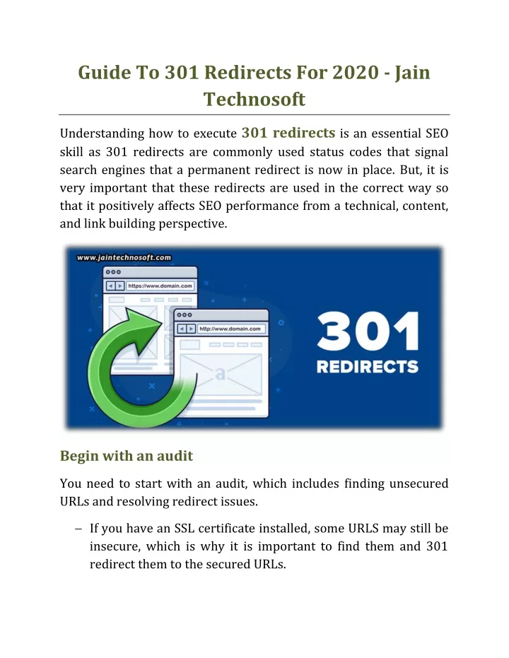 guide to 301 redirects for 2020 jain technosoft