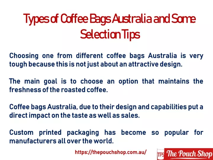 types of coffee bags australia and some selection