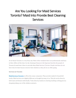 Maid Services Toronto | Cleaning Services Toronto | Maid in.To