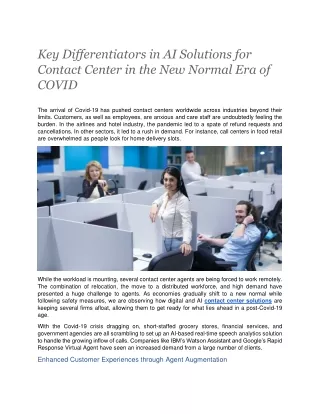 Key Differentiators in AI Solutions for Contact Center in the New Normal Era of COVID