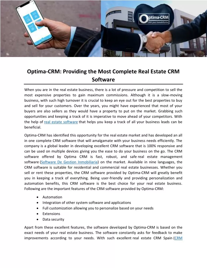 optima crm providing the most complete real