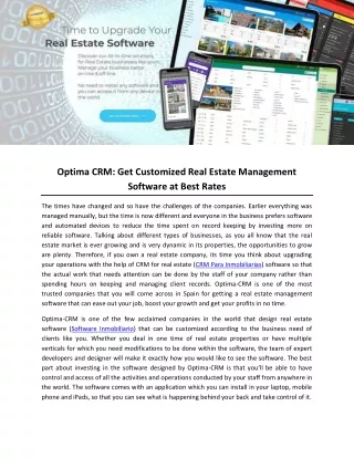 Optima CRM- Get Customized Real Estate Management Software at Best Rates