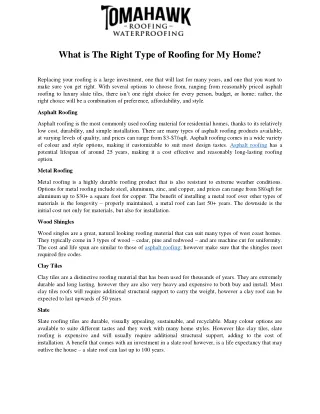 What is The Right Type of Roofing for My Home?