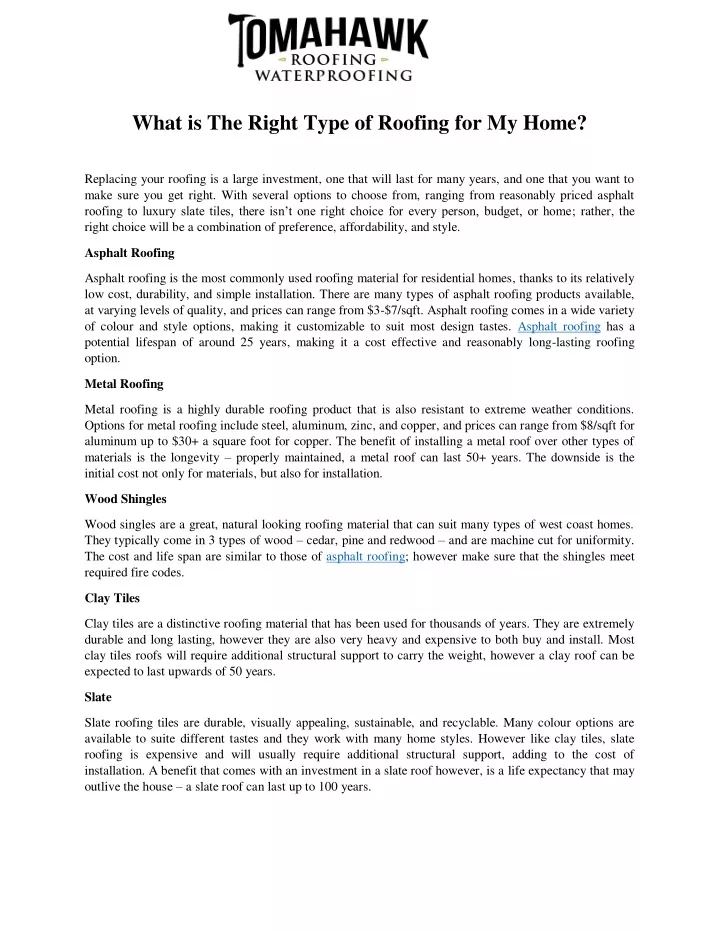 what is the right type of roofing for my home