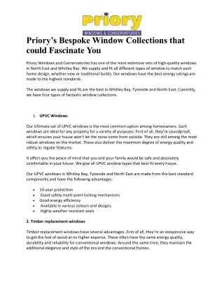 Priory’s Bespoke Window Collections that could Fascinate You