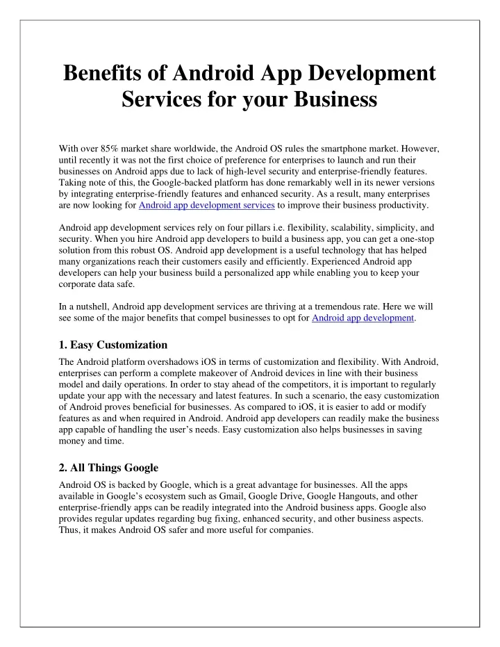 benefits of android app development services