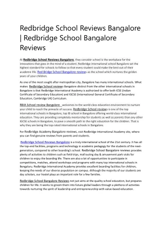 Redbridge School Reviews Bangalore | Redbridge School Bangalore Reviews
