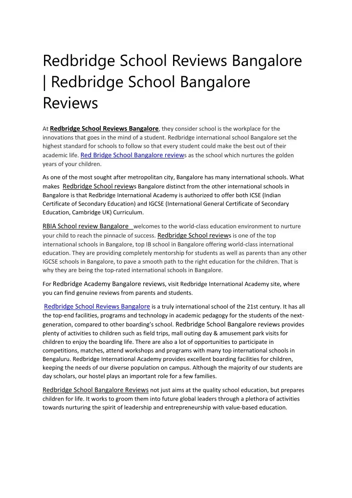 redbridge school reviews bangalore redbridge