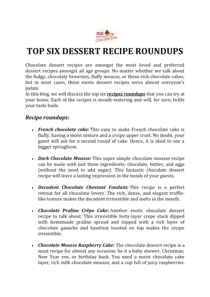 top six dessert recipe roundups